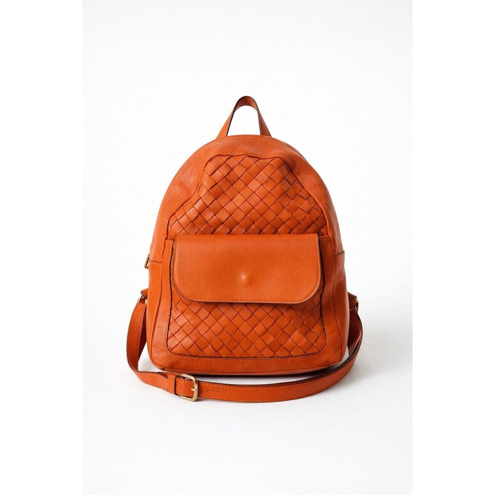 Anna Paola Italy Leather Woven Backpack Orange Crossbody Bag Vintag